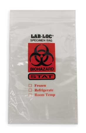 ZORO SELECT Specimen Transfer Bag, 6 In. W, PK1000 LAB20609STAT