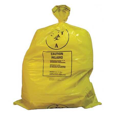 ZORO SELECT Chemo Waste Bags, 25 gal., Yellow, PK100 3UAD7