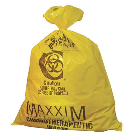 ZORO SELECT Chemo Waste Bags, 14 gal., Yellow, PK100 WYCB142233