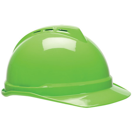 MSA SAFETY Front Brim Hard Hat, Type 1, Class C, Ratchet (4-Point), Lime Green 10035212