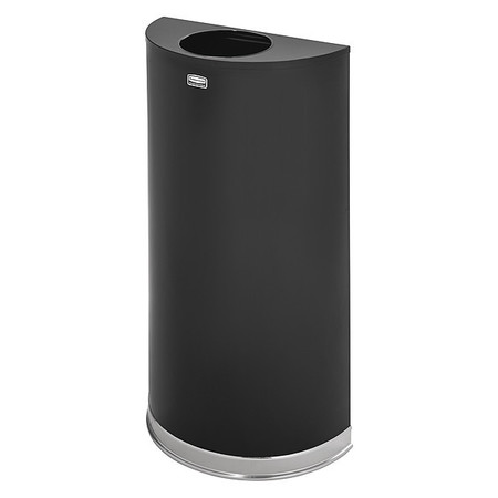 RUBBERMAID COMMERCIAL 12 gal Half-Round Trash Can, Black, 17 1/2 in Dia, Open Top, Steel FGSO1220PLBK
