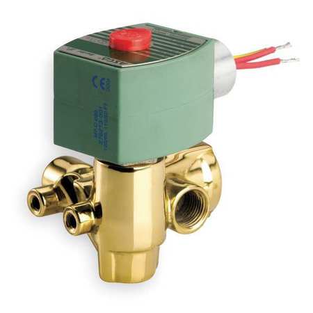 REDHAT 120V AC Brass Quick Exhaust Solenoid Valve, Normally Open, 1/4 in Pipe Size 8321G003