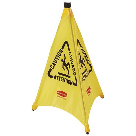 RUBBERMAID COMMERCIAL Soft Safety Sign, 30 in H, 21 in W, Fabric, Galvanized Steel, Nylon, Polypropylene, FG9S0100YEL FG9S0100YEL