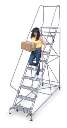 Cotterman 130 in H Steel Rolling Ladder, 10 Steps, 800 lb Load Capacity 2610R2632A6E24B4W5C1P6