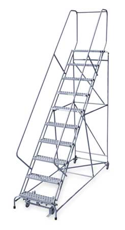 Cotterman 130 in H Steel Rolling Ladder, 10 Steps, 450 lb Load Capacity 1210R2632A6E12B4C1P6