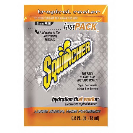 Sqwincher Sports Drink Mix, 0.6 oz., Liquid Concentrate, Regular, Tropical Cooler, 50 PK 159015309