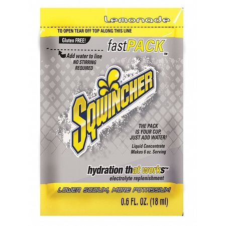Sqwincher Sports Drink Mix, 0.6 oz., Liquid Concentrate, Regular, Lemonade, 50 PK 159015303