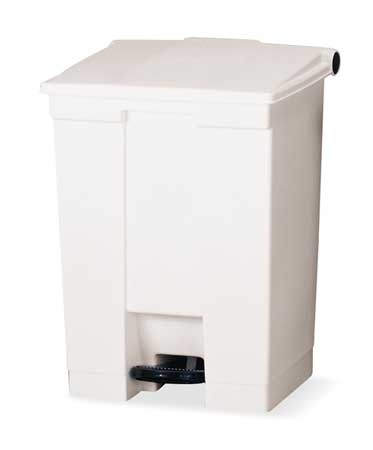 Rubbermaid Commercial 12 gal Rectangular Trash Can, White, 16 1/4 in Dia, Step-On, HDPE Base/Polypropylene Lid FG614400WHT