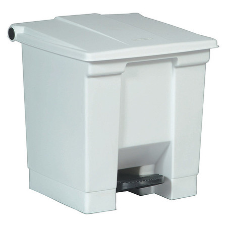 Rubbermaid Commercial 8 gal Rectangular Trash Can, White, 16 1/4 in Dia, Step-On, Plastic FG614300WHT