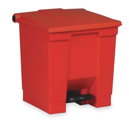 RUBBERMAID COMMERCIAL 8 gal Rectangular Trash Can, Red, 16 1/4 in Dia, Step-On, Plastic FG614300RED