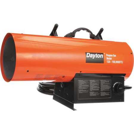 Dayton Torpedo Portable Gas Heater, Liquid Propane, 120,000 to 150,000 BtuH 3VE58