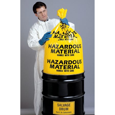 ZORO SELECT Hazardous Waste Bags, 55 gal., Yellow, PK24 3WNA6
