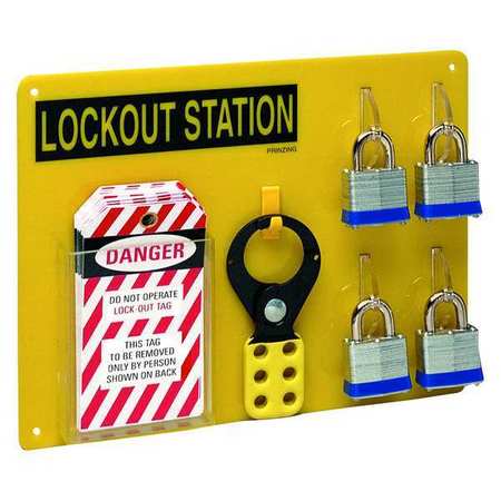 BRADY Lockout Station, Filled, 4 Locks, Blk/Ylw LC203G