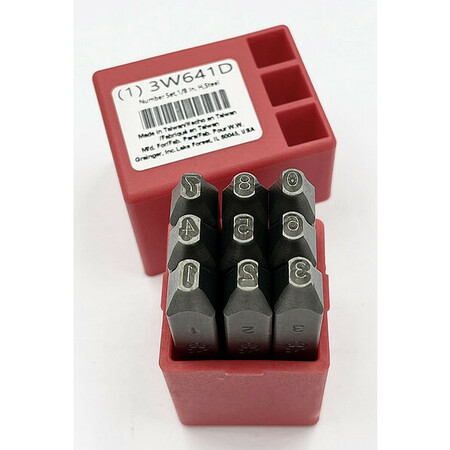 ZORO SELECT Number Set, 1/8 In. H, Steel 3W641