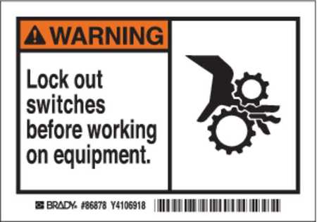 Brady Machine/Equipment Label, Instruction, PK5, 86878 86878