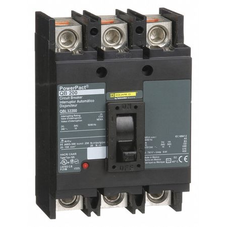 SQUARE D Molded Case Circuit Breaker, QBL Series 200A, 3 Pole, 240V AC QBL32200