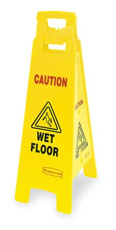 Rubbermaid Commercial Floor Safety Sign, Caution Wet Floor, Eng, 37 in H, 12 in W, HDPE, Triangle, English, FG611477YEL FG611477YEL