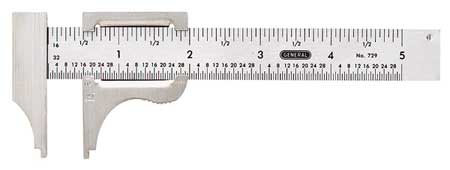 GENERAL TOOLS Vernier Caliper, 4 In, SS, 1/16, 1mm Grad 729ME