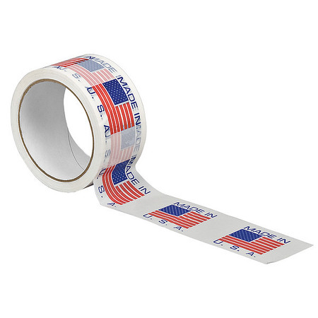 TAPECASE Carton Tape, White/Blue/Red, 2Inx55Yd 15C749