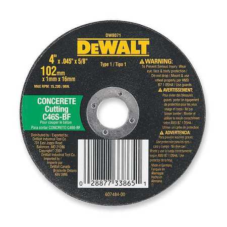 DEWALT 14" x 1/8" x 20mm high speed masonry cutting DW8025