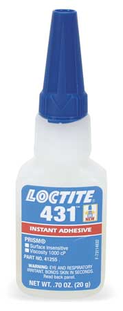 LOCTITE Instant Adhesive, 431 Series, Clear, 0.7 oz, Bottle 868371