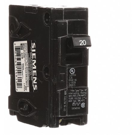 Siemens Miniature Circuit Breaker, Q Series 20A, 1 Pole, 120V AC Q120