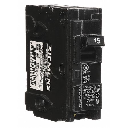 Siemens Miniature Circuit Breaker, Q Series 15A, 1 Pole, 120V AC Q115