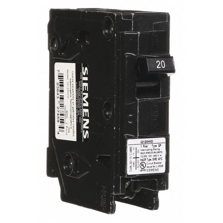 SIEMENS Miniature Circuit Breaker, Q Series 20A, 1 Pole, 120V AC Q120HID