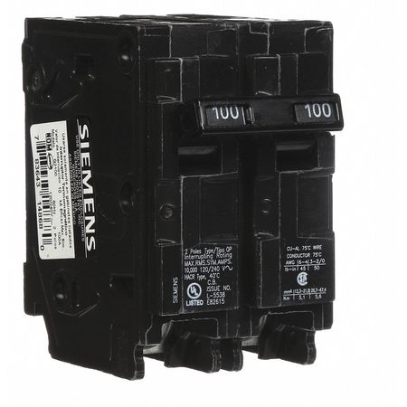Siemens Miniature Circuit Breaker, Q Series 100A, 2 Pole, 120/240V AC Q2100