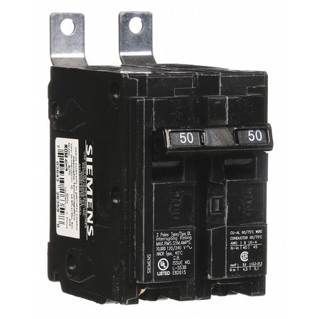 Siemens Miniature Circuit Breaker, BL Series 50A, 2 Pole, 120/240V AC B250