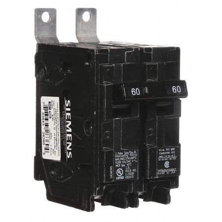 SIEMENS Miniature Circuit Breaker, BL Series 60A, 2 Pole, 120/240V AC B260
