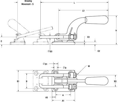 De-Sta-Co Latch Clamp, U-Bolt, 4000 Lbs, 4.19 In 375