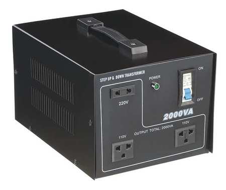 Zoro Select Step Up/Step Down Voltage Converter, 110V AC to 220V AC, 220V AC to 110V AC, 2000W, 50/60 Hz 30C522
