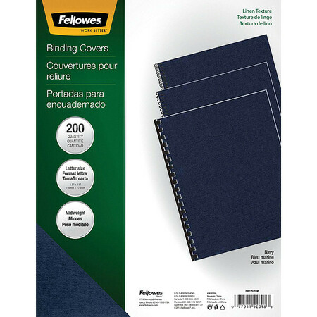 FELLOWES Binding Cover, Navy, 8-1/2x11 In., PK200 52098