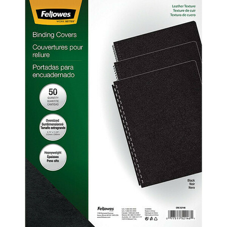 FELLOWES Binding Cover, Blk, 8-3/4x11-1/4 In., PK50 52146