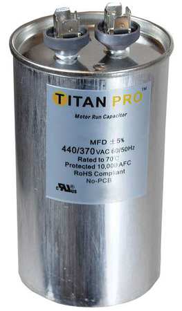 TITAN PRO Motor Run Capacitor, 35 MFD, 3-7/8 In. H TRCF35