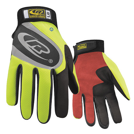 RINGERS GLOVES Mechanics Gloves, M ( 9 ), High-Visibility Yellow, Mesh Spandex 138-09