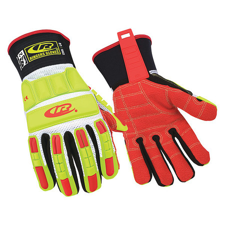 RINGERS GLOVES Hi-Vis Cut Resistant Impact Gloves, 3 Cut Level, Uncoated, L, 1 PR 298-10