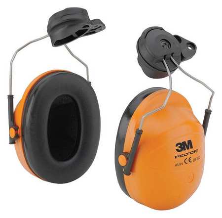 3M Hard Hat Mounted Ear Muffs, 23 dB, Peltor Hi-Viz, Black/Orange H31P3E