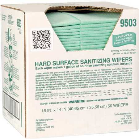 ATLANTIC MILLS Sanitizing Wipes, Green, Box, 50 Wipes, 16 in x 14 in, Unscented 9503