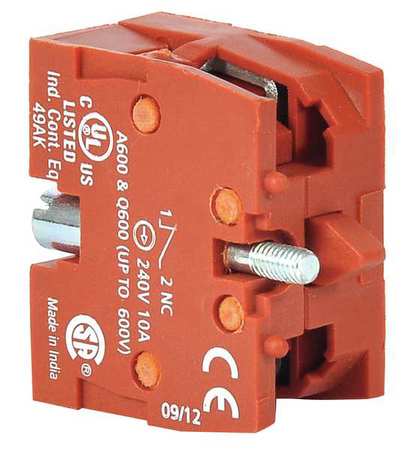 DAYTON Contact Block, Mounting Base, 22Mm, 1NC 30G076