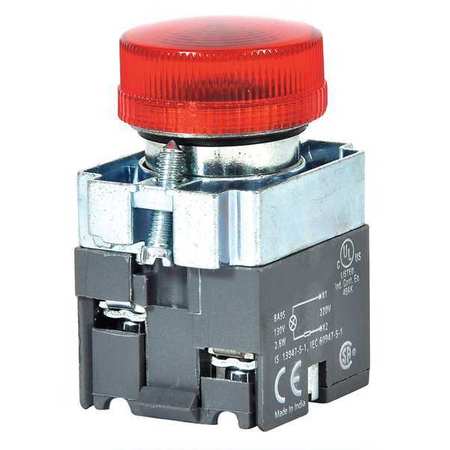 DAYTON Pilot Light, 22mm, LED, Red, Size: 22 mm 30G222