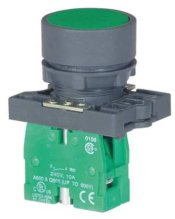 DAYTON Non-Illuminated Push Button, 22 mm, 1NO, Green 30G225