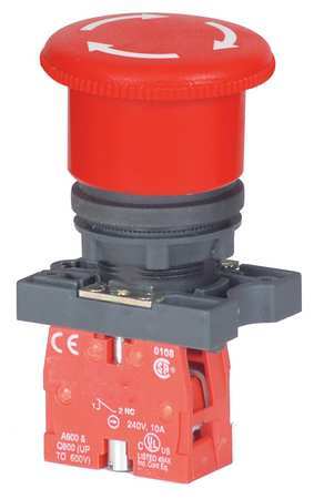 DAYTON Emergency Stop Push Button, 22 mm, 1NC, Red 30G252