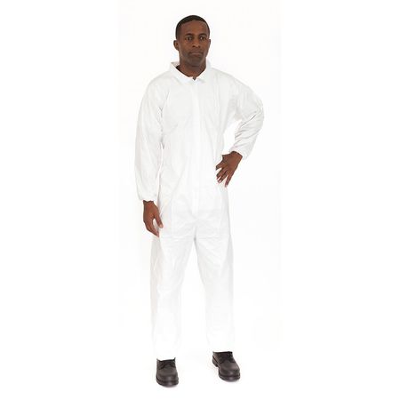 INTERNATIONAL ENVIROGUARD Disposable Coveralls, 25 PK, White, Microporous Fabric, Zipper CE8013CI-2XL