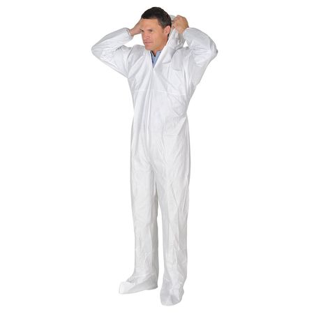 International Enviroguard Hooded Disposable Coveralls, 25 PK, White, Microporous Fabric, Zipper CE8019CI-M