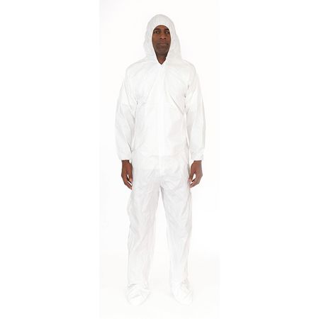 INTERNATIONAL ENVIROGUARD Hooded Disposable Coveralls, 25 PK, White, Microporous Fabric, Zipper CE8019CI-3XL