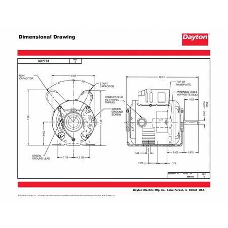 Dayton MTR, CS/CR, ODP, 1/2 HP, 3450, 48Z, EFF 72.4 30PT61