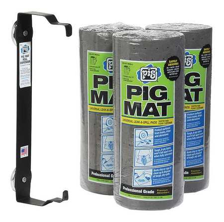 PIG Absorbent Roll, 10 gal, 15 in x 50 ft, Universal, Gray, Polypropylene, Steel 57703