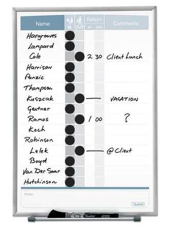 Quartet 16"x11" Magnetic Porcelain In/Out Dry Erase Board, Silver Frame 33703